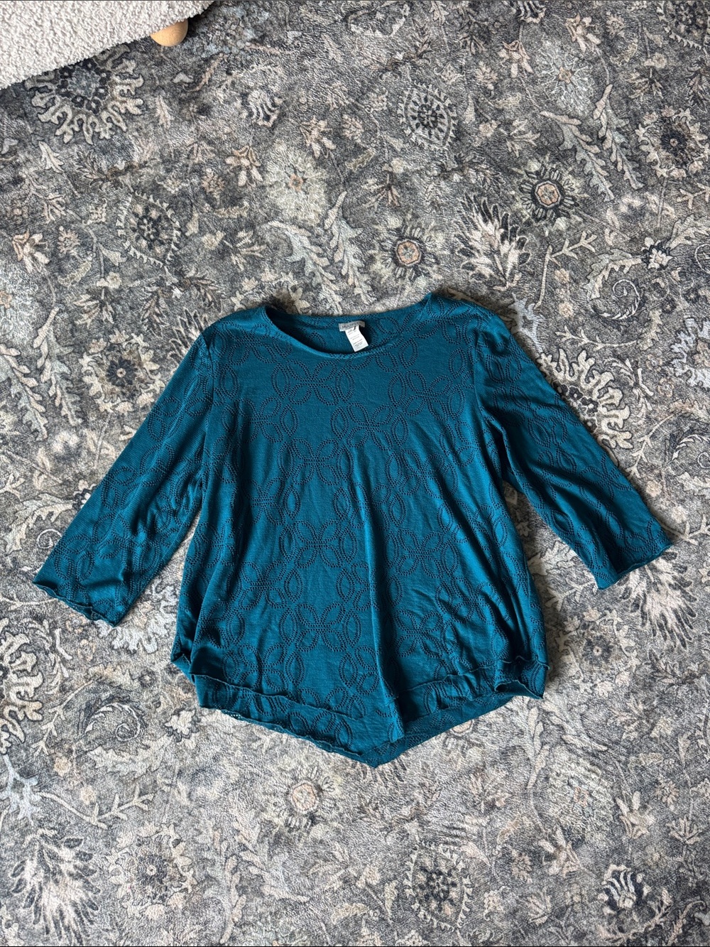 Multiples Lace-Texture 3/4 Sleeve Top